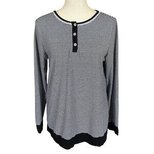 Ekouaer women's size S black and white striped stretchy long sleeve pajama top